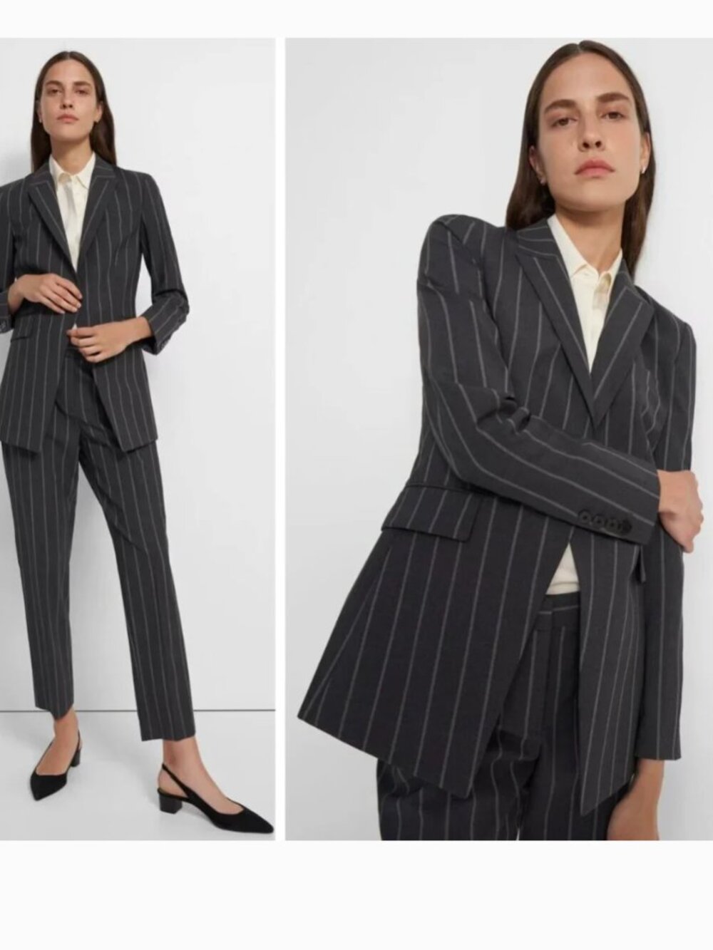 NWT THEORY Etiennette Charcoal Gray Wool Pinstripe Single-Button Blazer Size 10